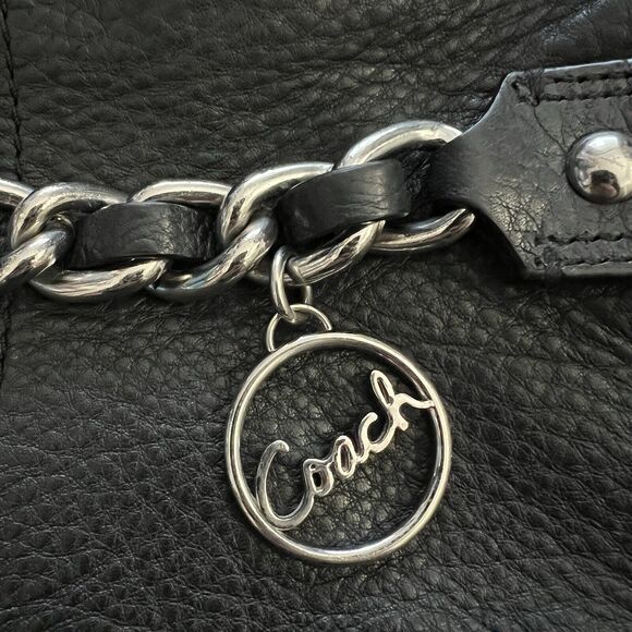 Coach F19722 Black Pebble Leather Chain Duffle Cross Body Shoulder Bag Purse - Picture 3 of 14